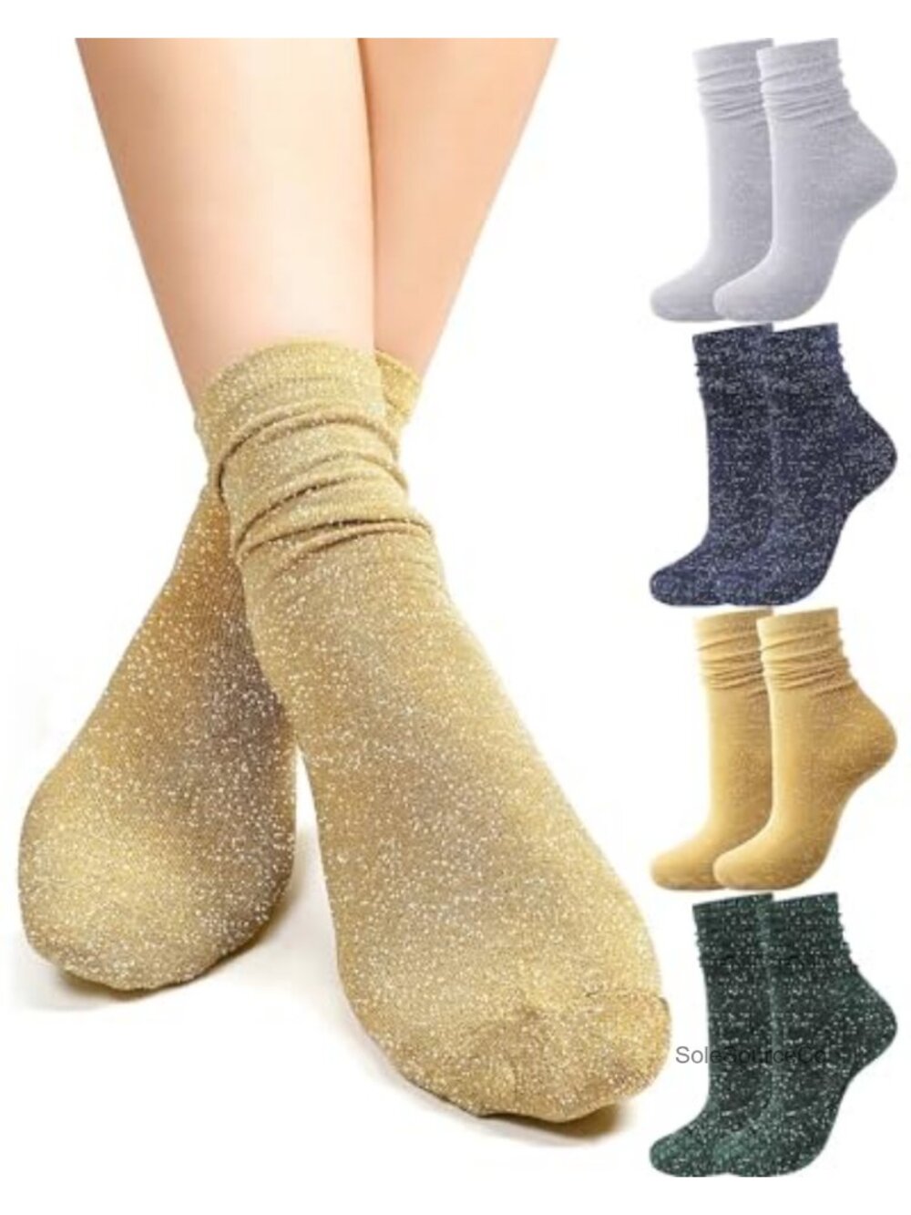 Glitter Ankle Socks 4 Pairs Cotton Blend Metallic Shimmer Women Teen Girls